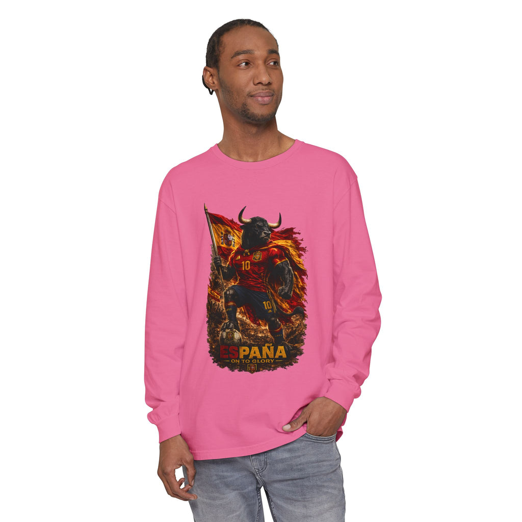 España Bull Warrior Long Sleeve Tee - Spanish Flag Football Fan Shirt