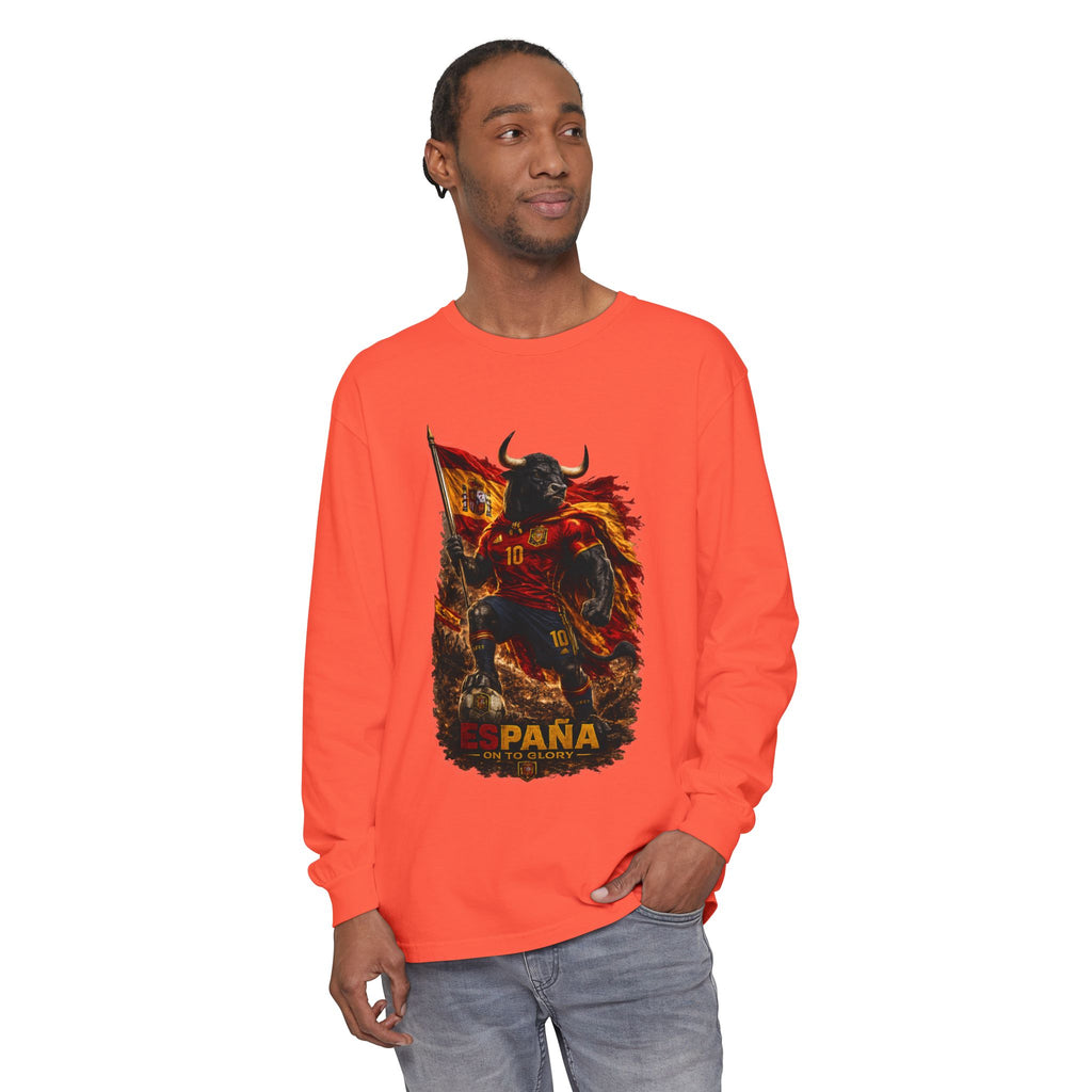 España Bull Warrior Long Sleeve Tee - Spanish Flag Football Fan Shirt