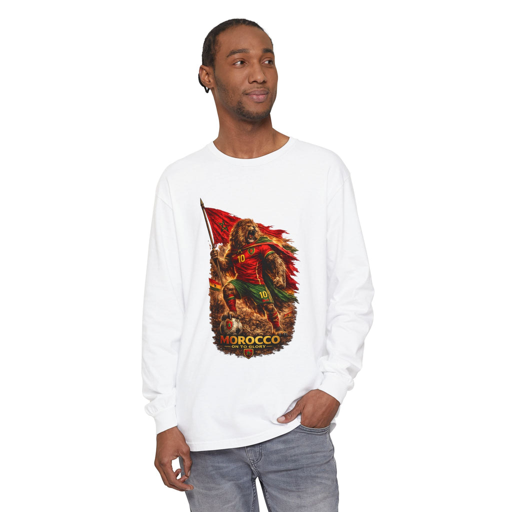 Morocco Lion Flag Long Sleeve T-Shirt — Retro Football Fan Tee