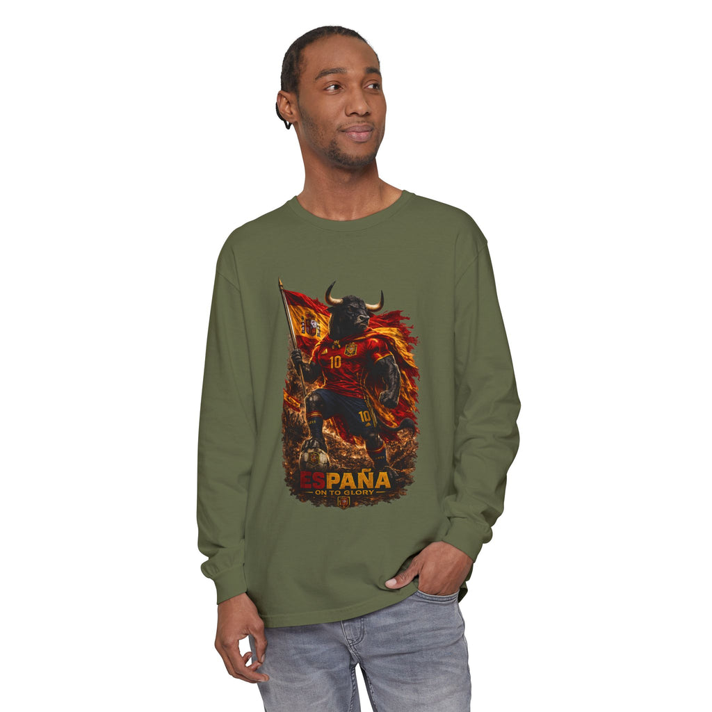 España Bull Warrior Long Sleeve Tee - Spanish Flag Football Fan Shirt