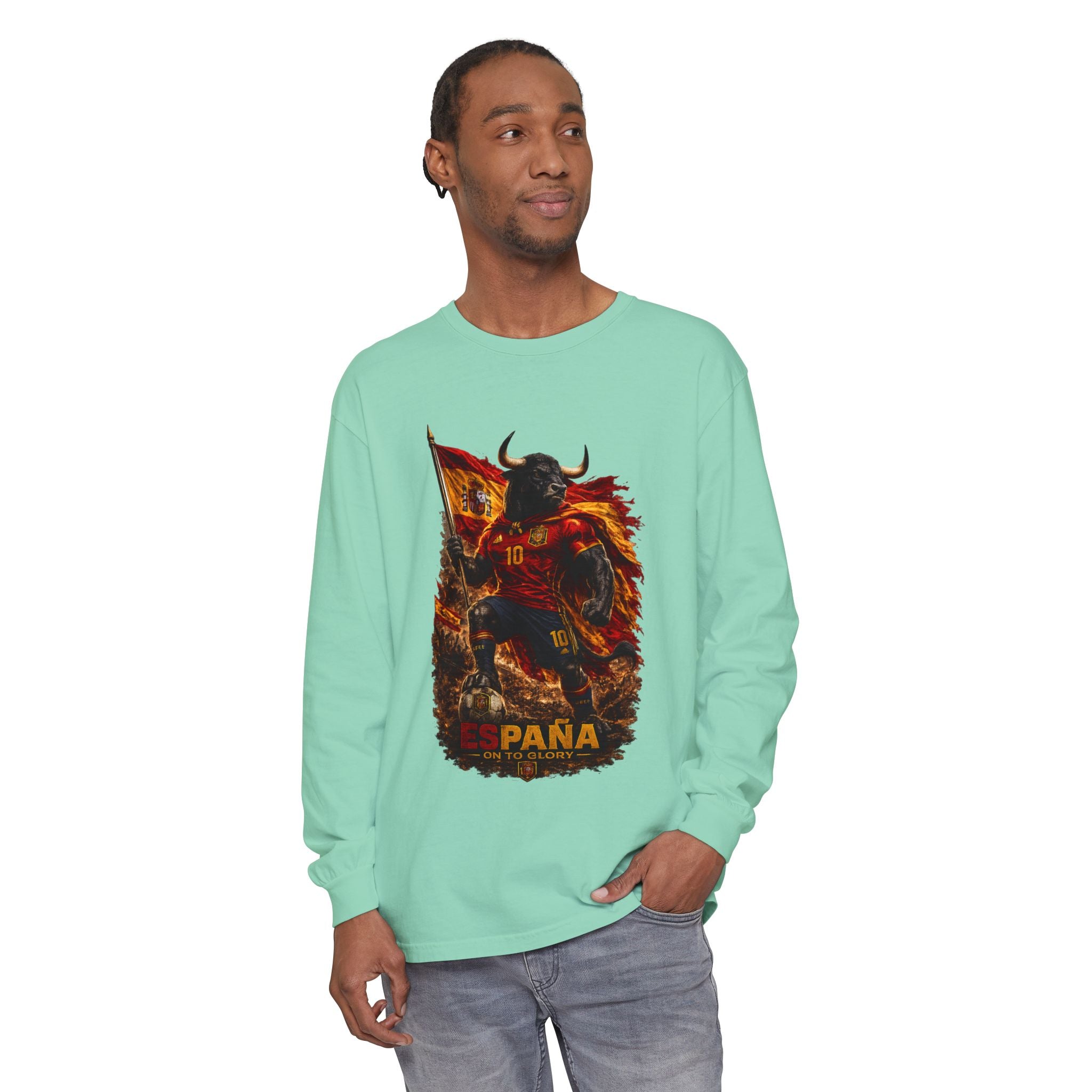 España Bull Warrior Long Sleeve Tee - Spanish Flag Football Fan Shirt