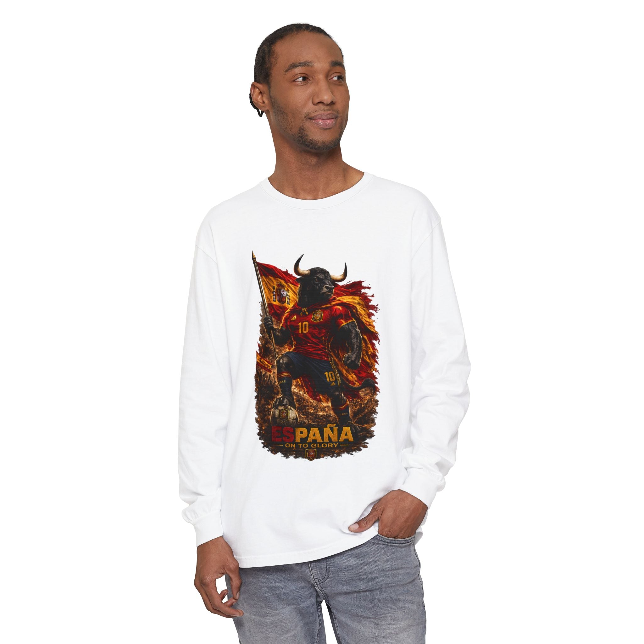 España Bull Warrior Long Sleeve Tee - Spanish Flag Football Fan Shirt