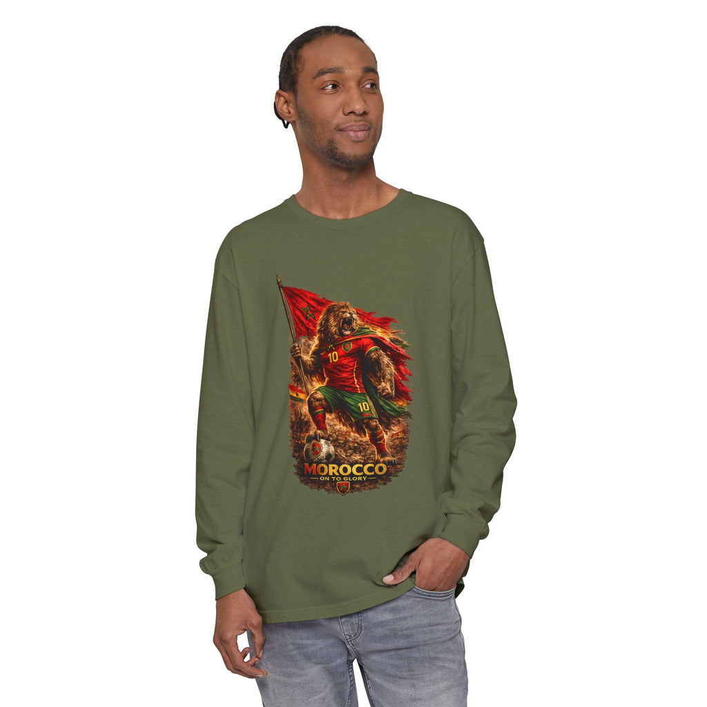 Morocco Lion Flag Long Sleeve T-Shirt — Retro Football Fan Tee