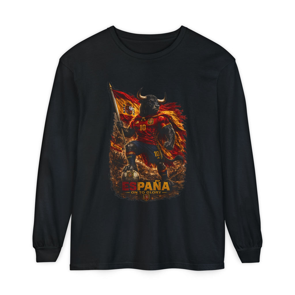 España Bull Warrior Long Sleeve Tee - Spanish Flag Football Fan Shirt