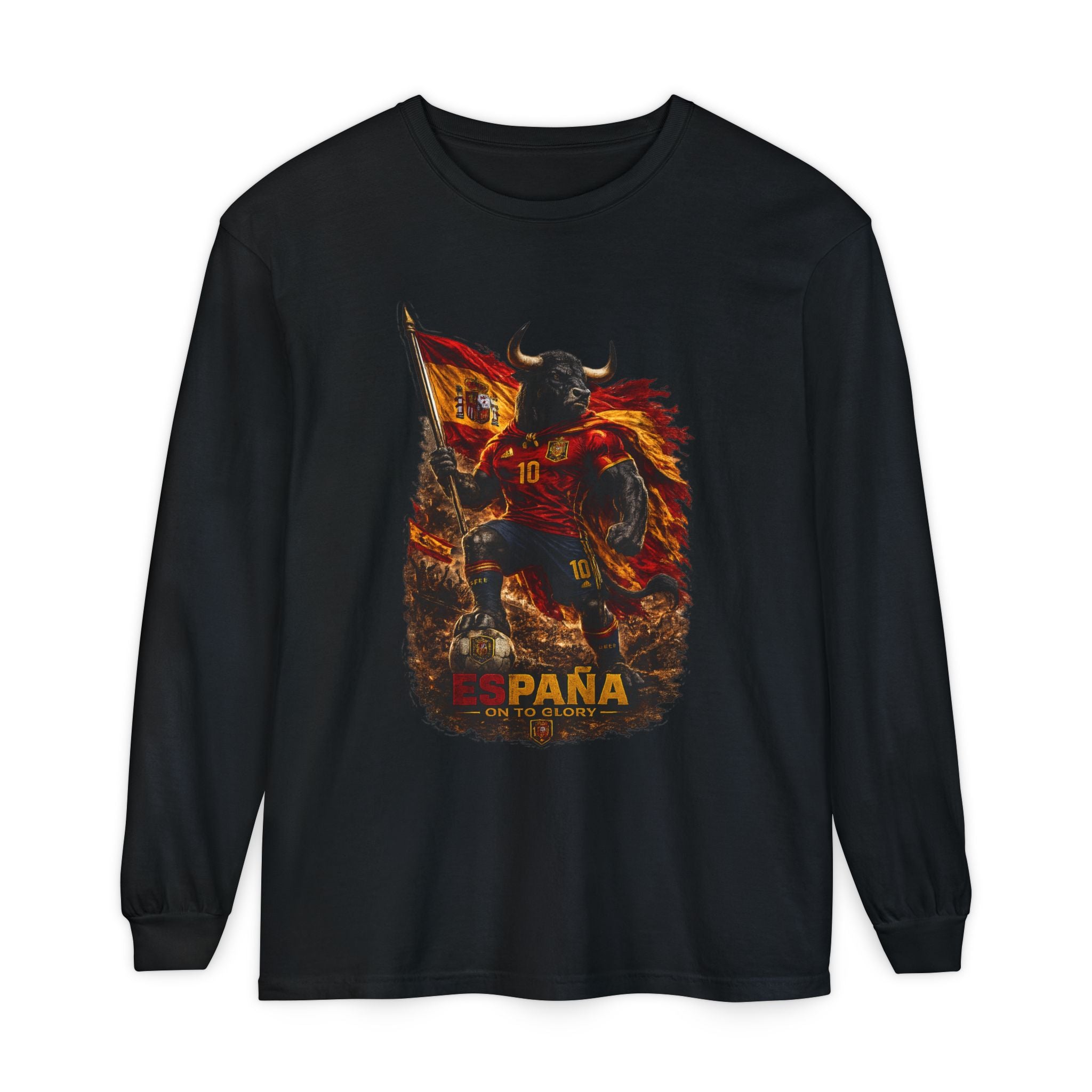 España Bull Warrior Long Sleeve Tee - Spanish Flag Football Fan Shirt