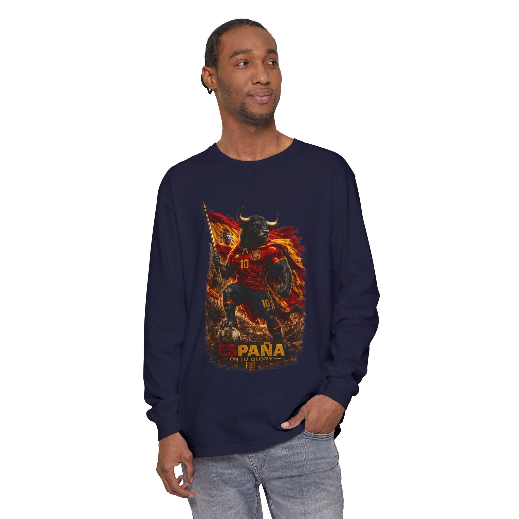 España Bull Warrior Long Sleeve Tee - Spanish Flag Football Fan Shirt