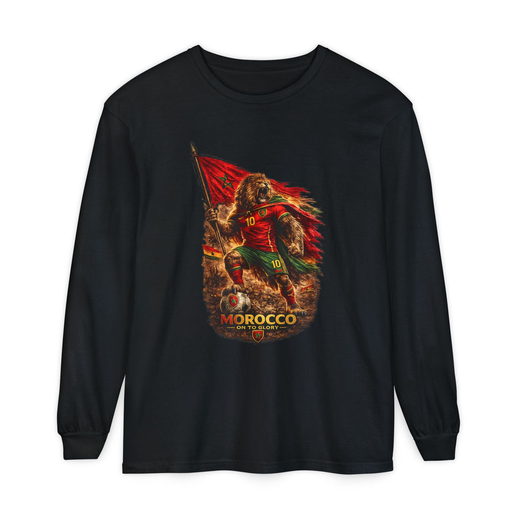 Morocco Lion Flag Long Sleeve T-Shirt — Retro Football Fan Tee