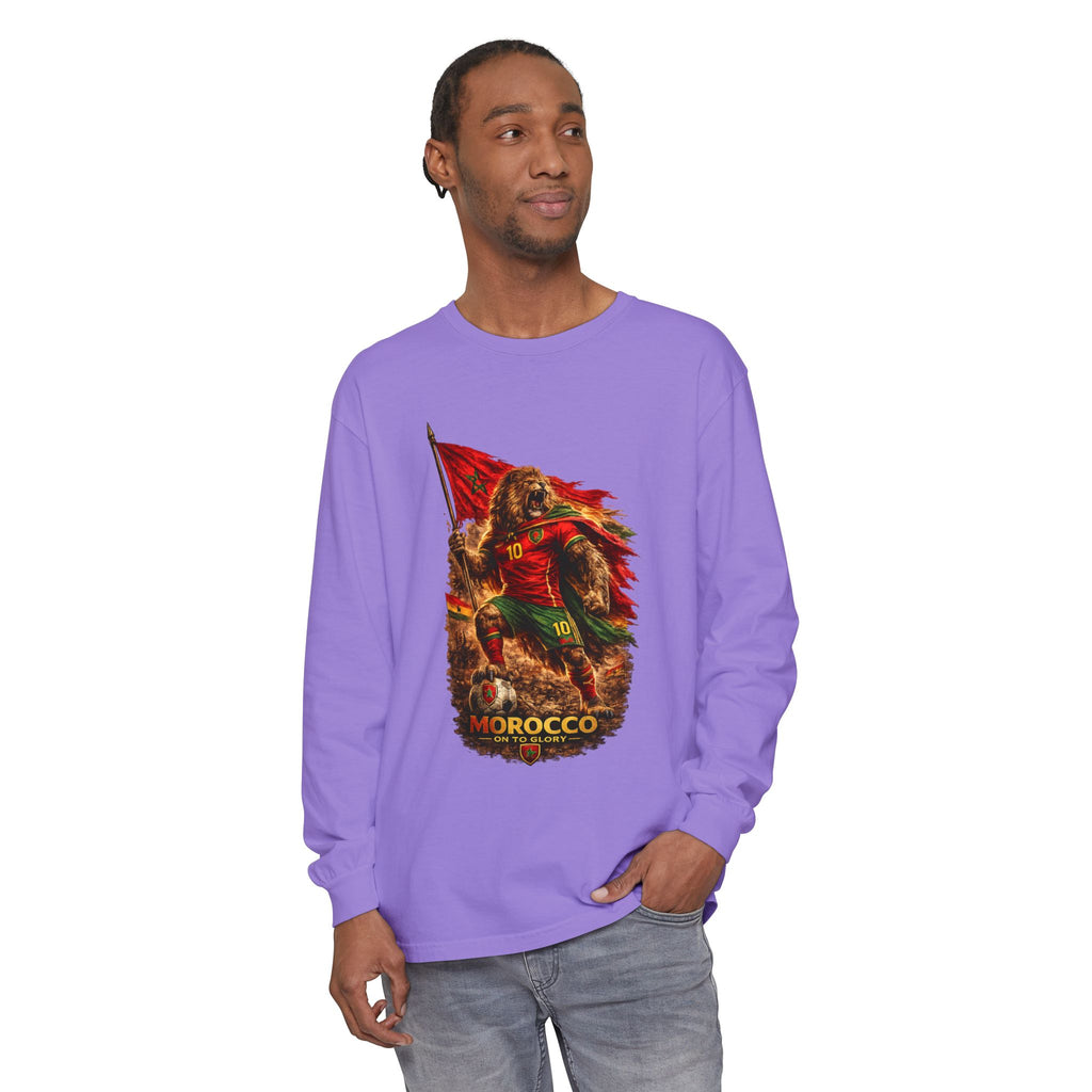 Morocco Lion Flag Long Sleeve T-Shirt — Retro Football Fan Tee