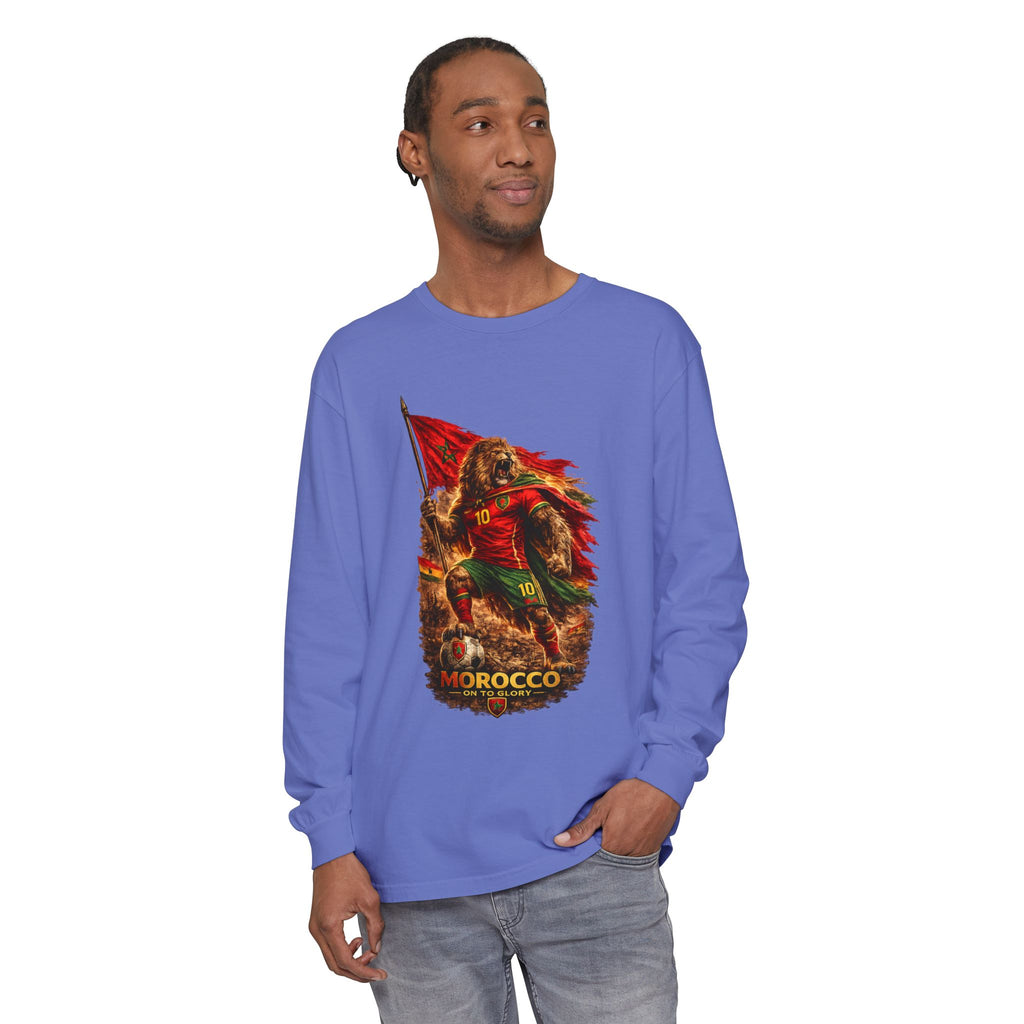 Morocco Lion Flag Long Sleeve T-Shirt — Retro Football Fan Tee
