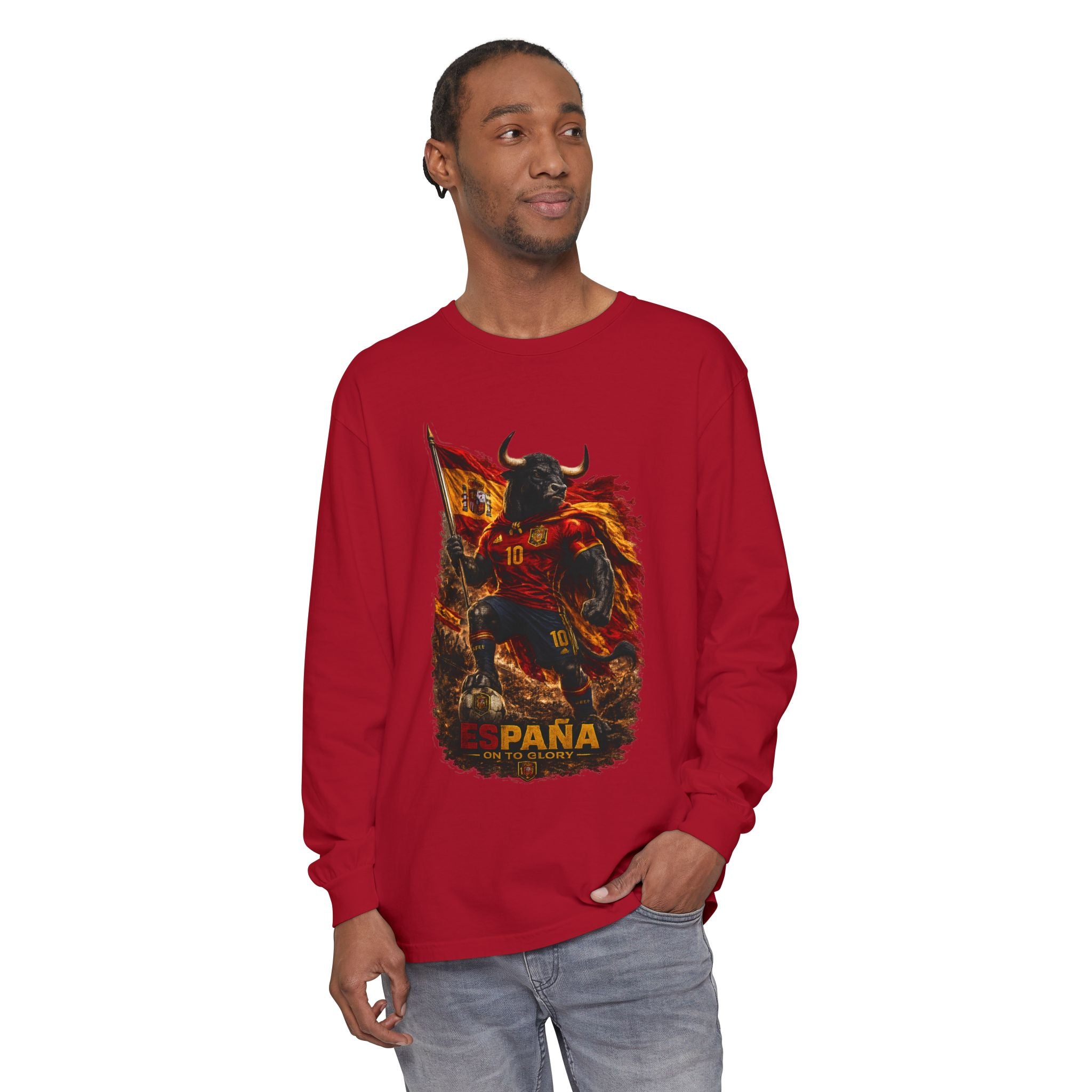 España Bull Warrior Long Sleeve Tee - Spanish Flag Football Fan Shirt