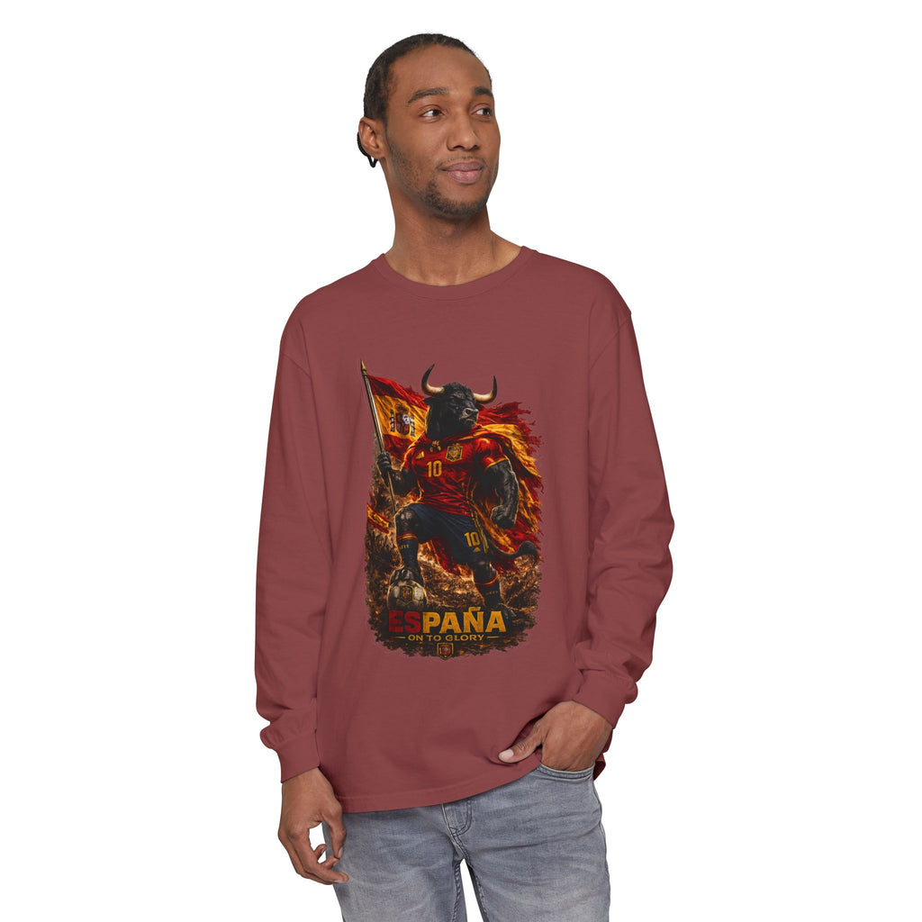 España Bull Warrior Long Sleeve Tee - Spanish Flag Football Fan Shirt