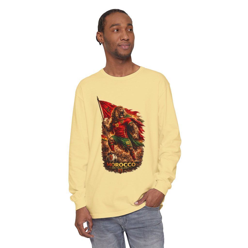 Morocco Lion Flag Long Sleeve T-Shirt — Retro Football Fan Tee