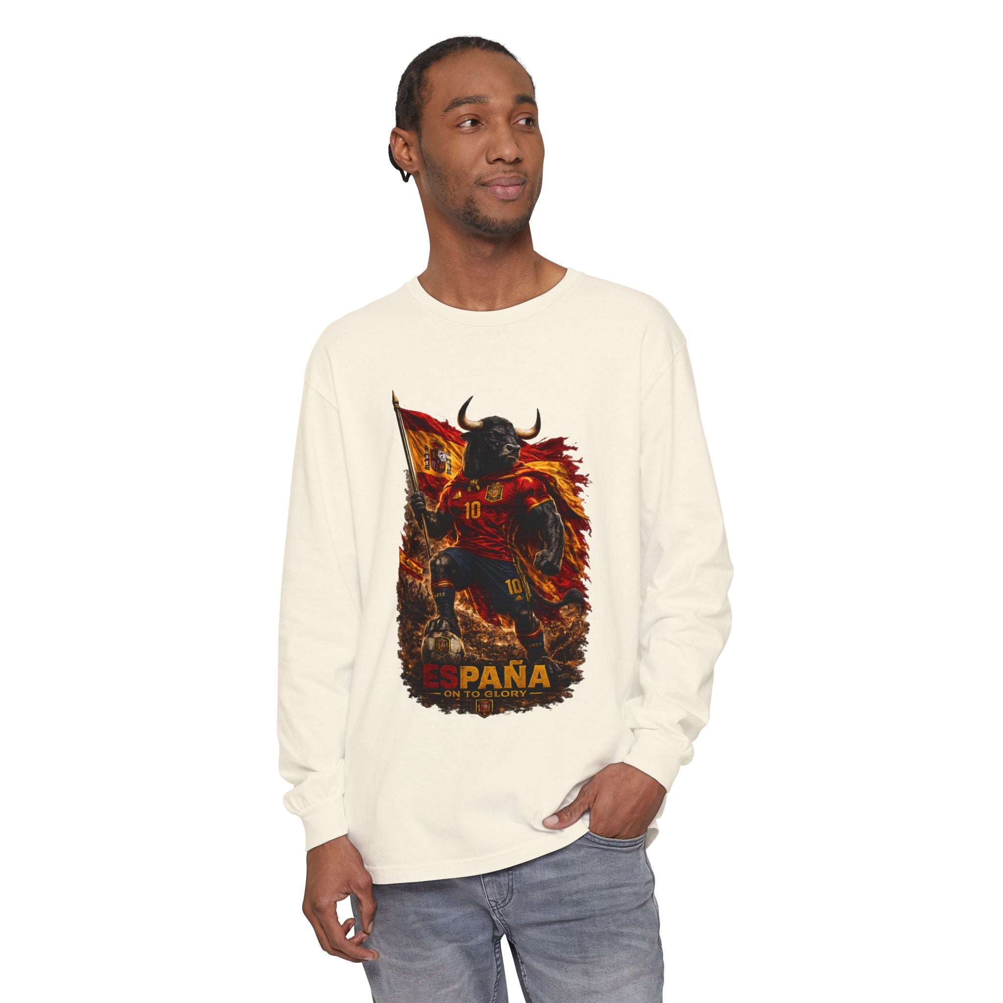 España Bull Warrior Long Sleeve Tee - Spanish Flag Football Fan Shirt