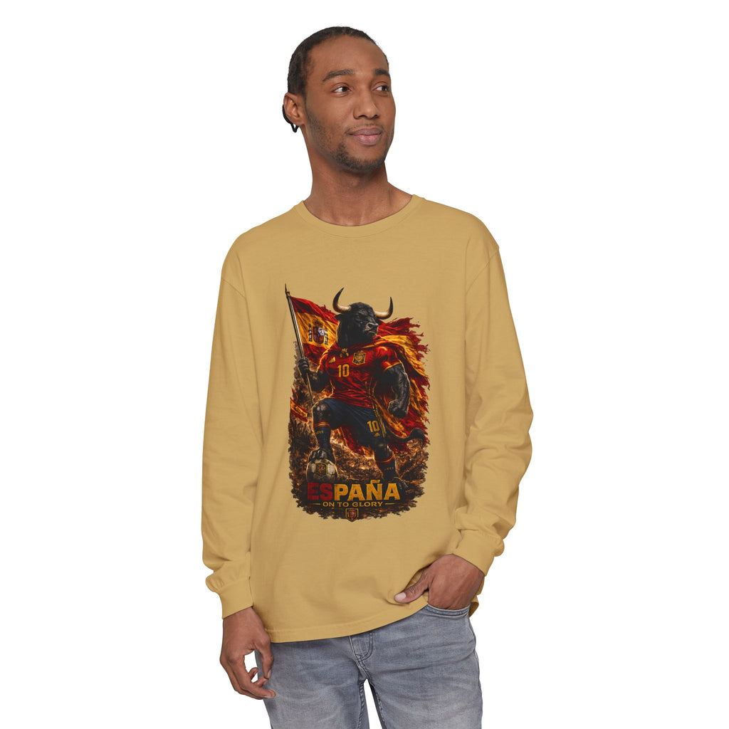 España Bull Warrior Long Sleeve Tee - Spanish Flag Football Fan Shirt