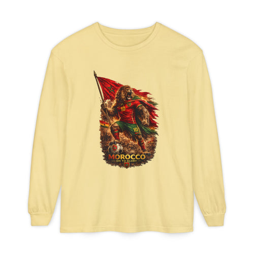 Morocco Lion Flag Long Sleeve T-Shirt — Retro Football Fan Tee