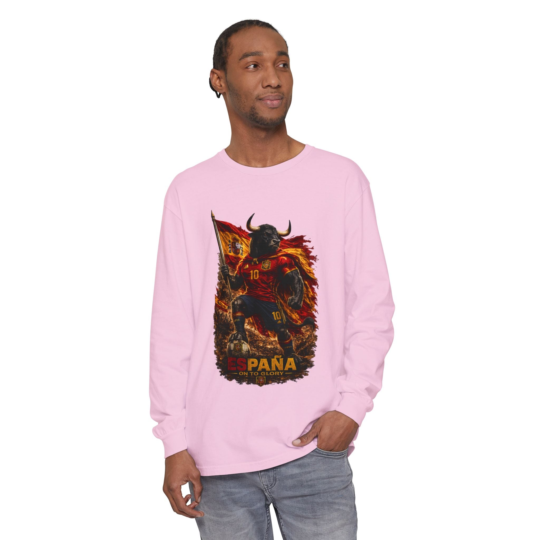 España Bull Warrior Long Sleeve Tee - Spanish Flag Football Fan Shirt
