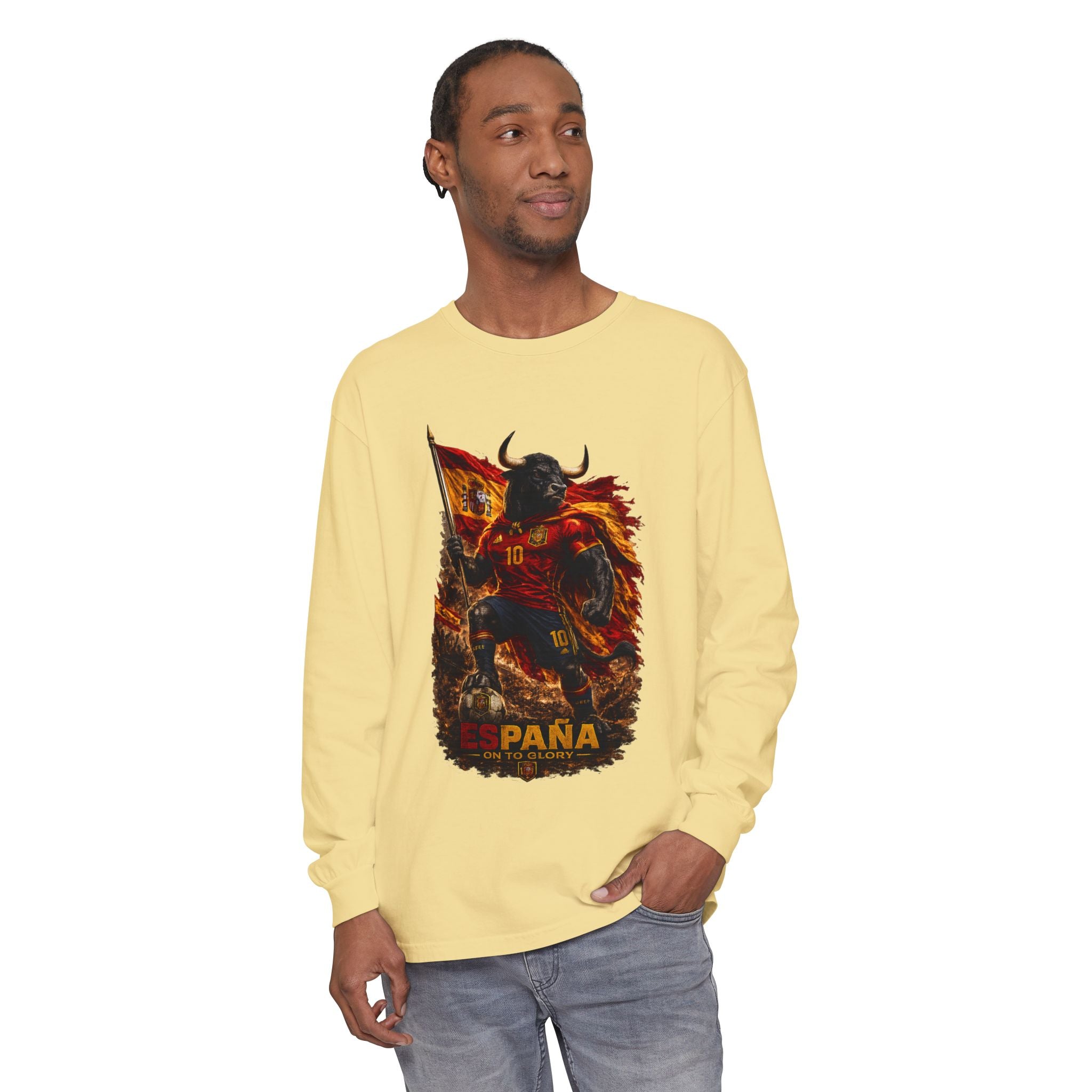 España Bull Warrior Long Sleeve Tee - Spanish Flag Football Fan Shirt
